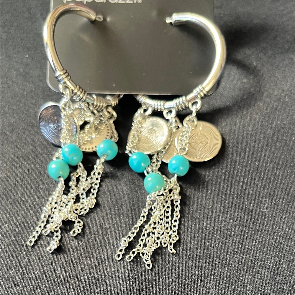 Paparazzi Silver and Blue Beaded Dangle Earrings